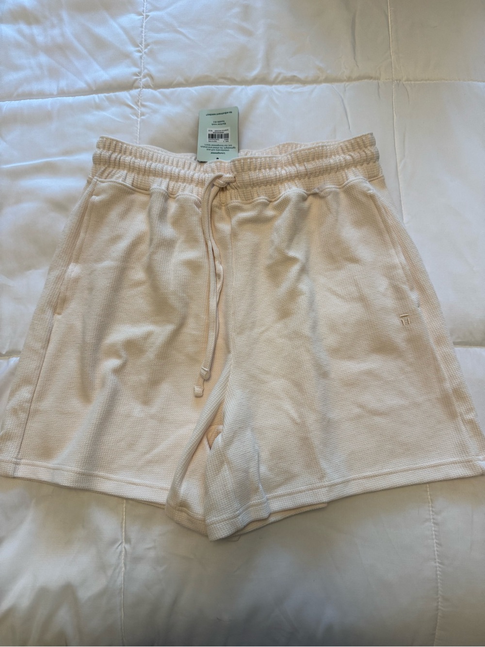 NWT Tommy John Women’s Waffle Long Lounge Shorts in Pastel Parchment Size Small